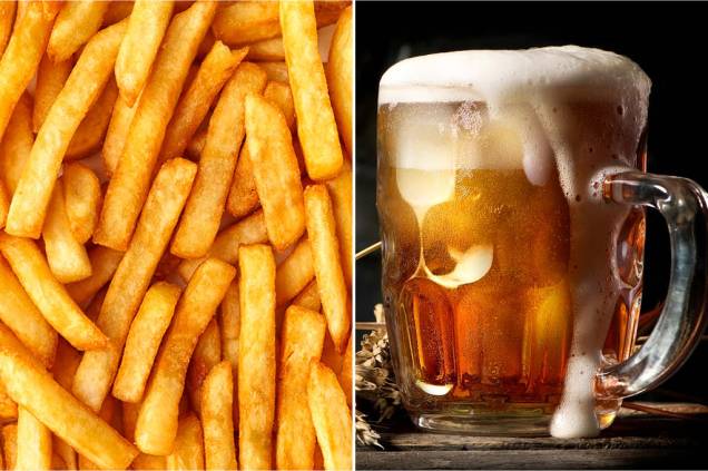<strong>QUINTA-FEIRA:</strong> 500 cal (1/2 porção de batata frita) + 540 cal (3 copos de chope) = 1040 cal <strong>QUINTA-FEIRA:</strong> 500 cal (1/2 porção de batata frita) + 540 cal (3 copos de chope) = 1040 cal