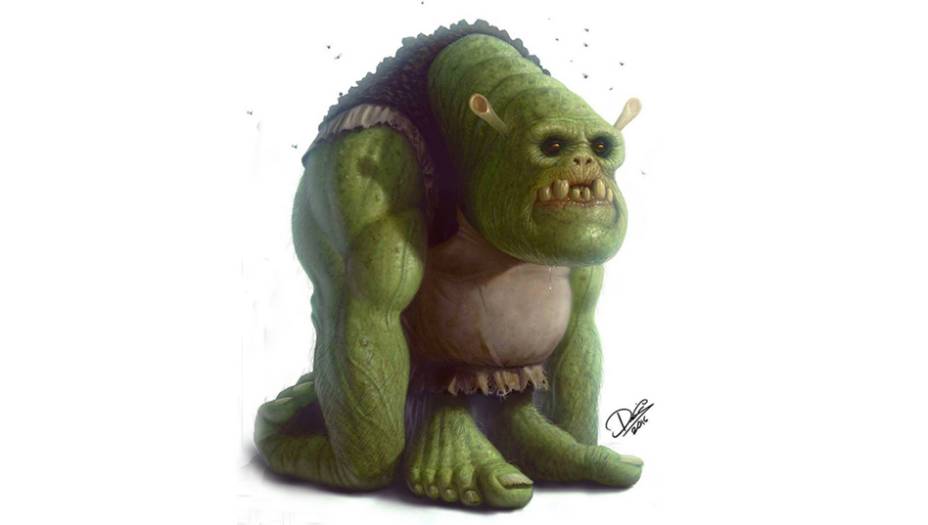 Outro exemplo é o Shrek, um ogro nada assustador no filme, mas que aqui fica bem sombrio e mais parecido com as antigas lendas sobre esse tipo de monstro. Outro exemplo é o Shrek, um ogro nada assustador no filme, mas que aqui fica bem sombrio e mais parecido com as antigas lendas sobre esse tipo de monstro.