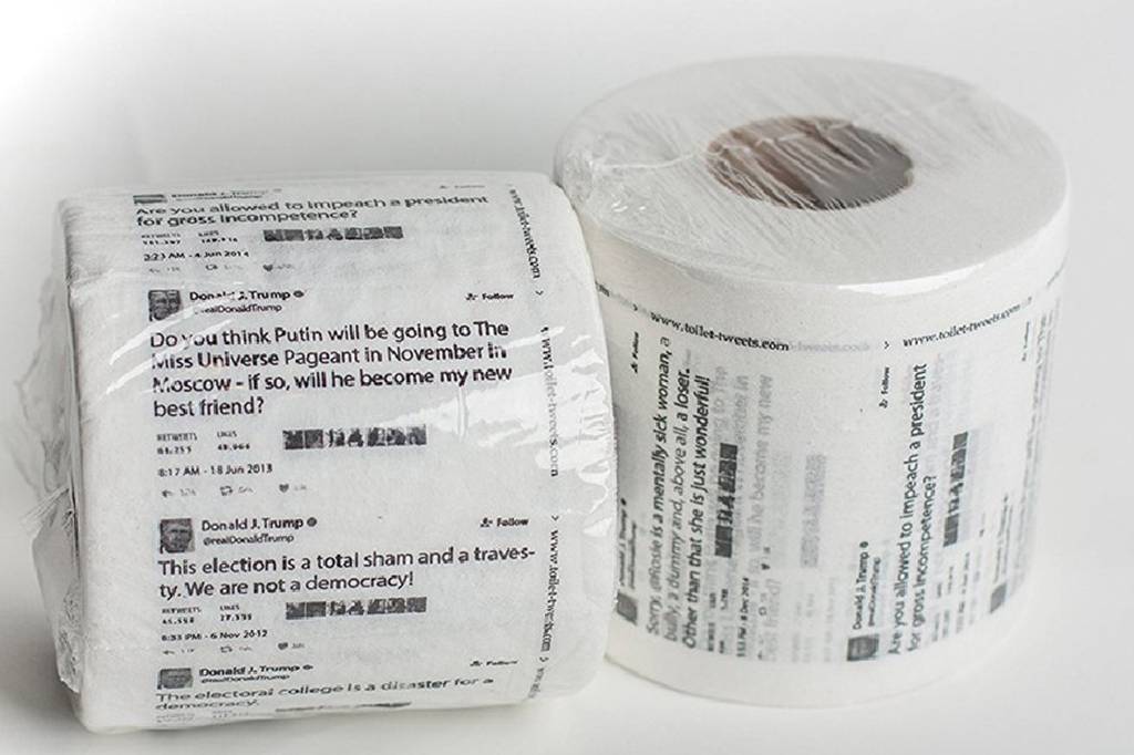 Agora você pode se limpar com o papel higiênico que exibe tuítes de Trump