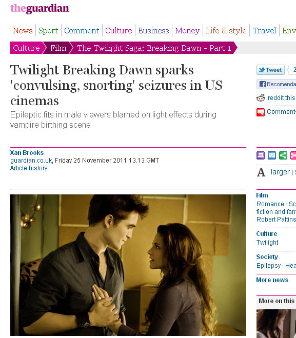 Cena de “Amanhecer” pode ter causado ataque epilético em espectadores