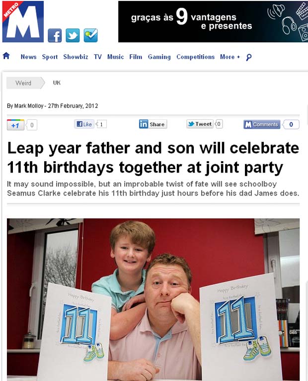 Pai e filho ingleses comemoram 11º aniversário juntos