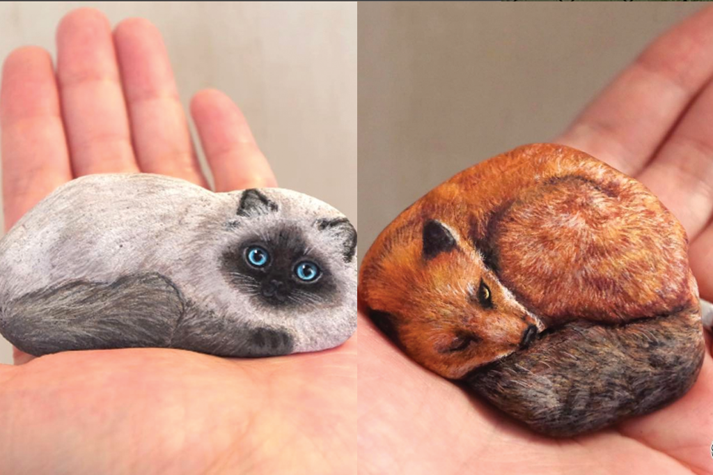 Artista japonesa faz sucesso pintando animais em rochas