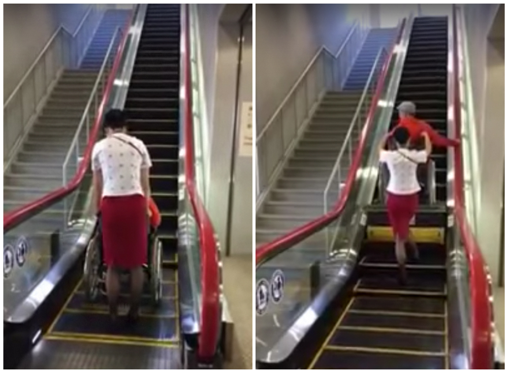 No Japão, escada rolante vira elevador para cadeirante