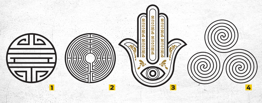 O que significam os símbolos com espirais ou padrões complexos?