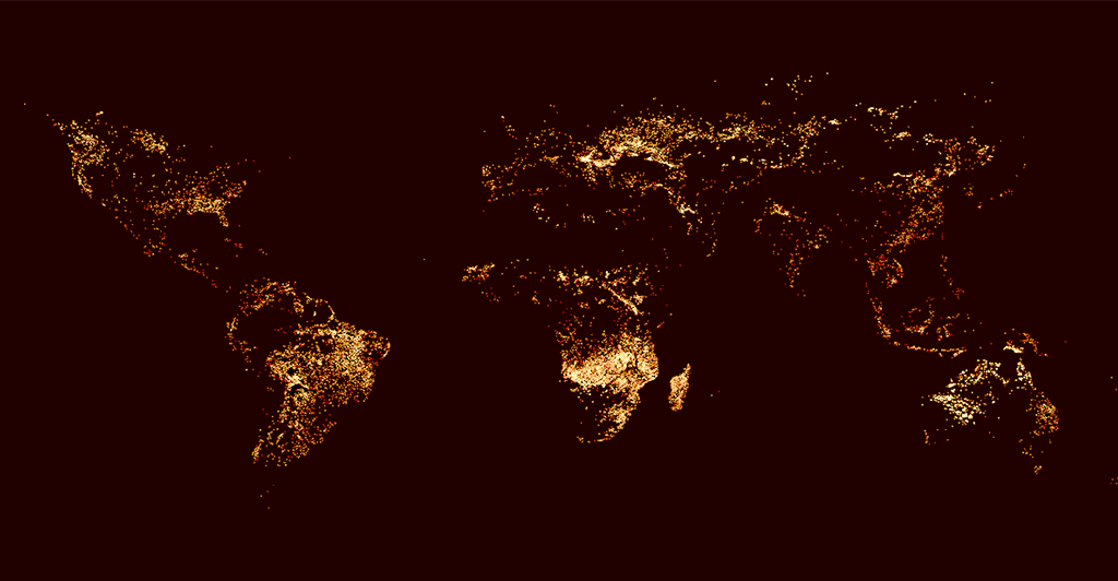 Este GIF mostra focos de incêndio pelo mundo nos últimos 18 anos