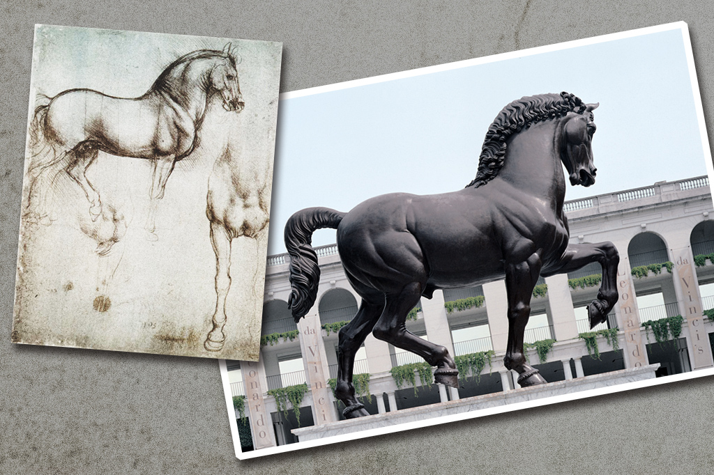 SI_DaVince_Genios_Rivais_1 <strong>CINCO SÉCULOS DE ATRASO – Em 1999, o sonho de Da Vinci finalmente se concretizou. Uma estátua em bronze de um cavalo, inspirada em seus desenhos originais, foi instalada na Piazzale dello Sport, bem em frente ao Parque Hipódromo, em Milão. Ela é menor do que a imaginada pelo mestre renascentista, tem 7,2 metros de altura. Mesmo assim, é a maior estátua equestre do mundo.</strong>