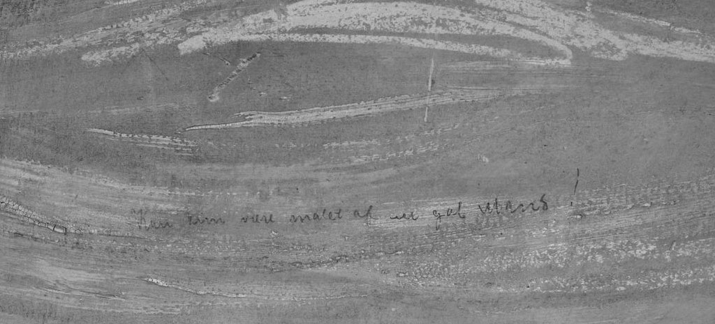 Frase secreta rabiscada em “O Grito” foi escrita pelo próprio artista, sugerem pesquisadores Fotografia infravermelha da frase encontrada na obra
