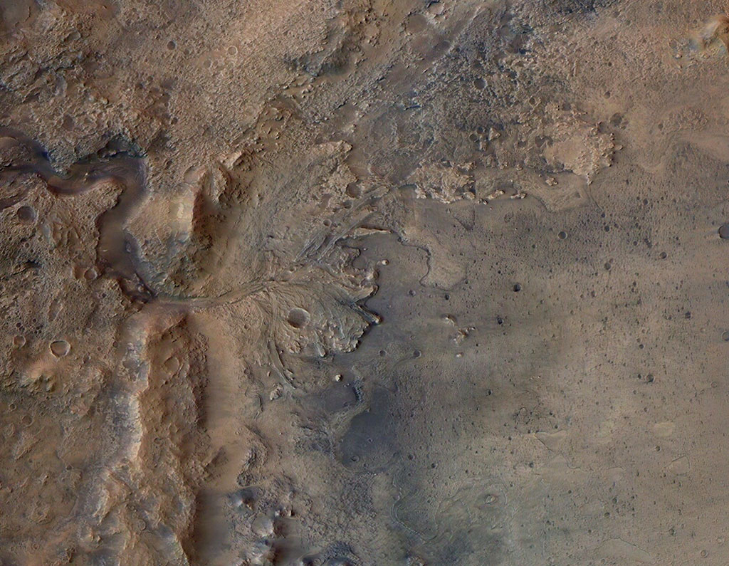 Rover Perseverance da Nasa pousará hoje em Marte Imagem da cratera Jezero.