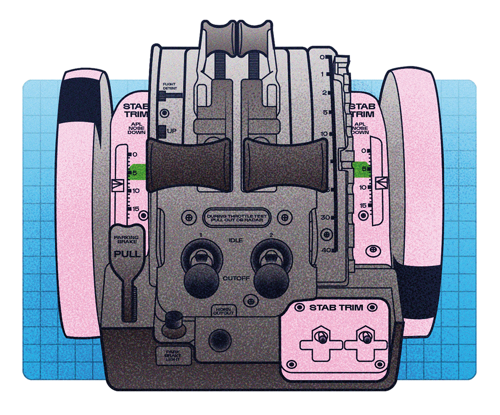 Parte do cockpit do MAX. Os dois interruptores “stab trim” (à direita) cortam o MCAS (estabilização automática de voo), cujo software foi recalibrado.