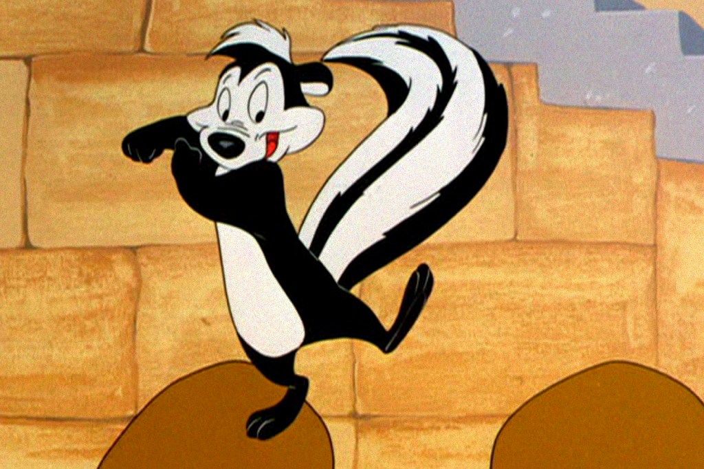 Personagem Pepe Le Pew em cima de um camelo.