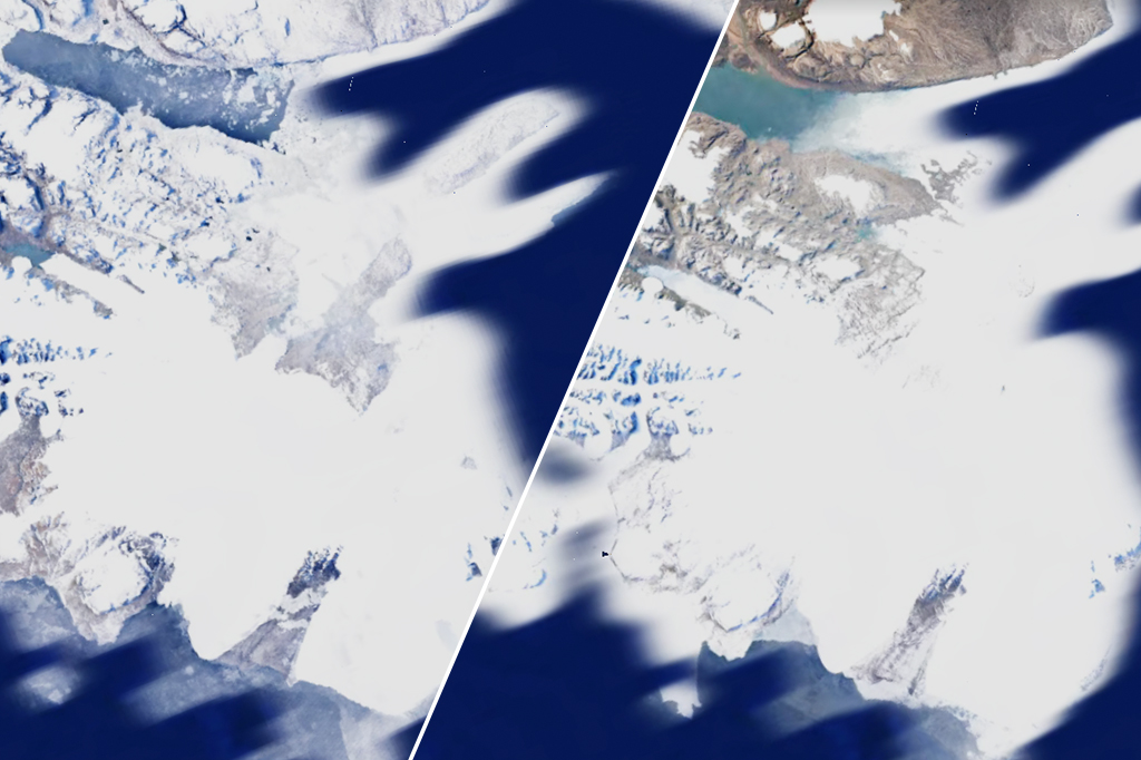 15-04_googleearth03_SITE Imagem mostrando a diferença visual de uma geleira nos anos 1984 e 2020.