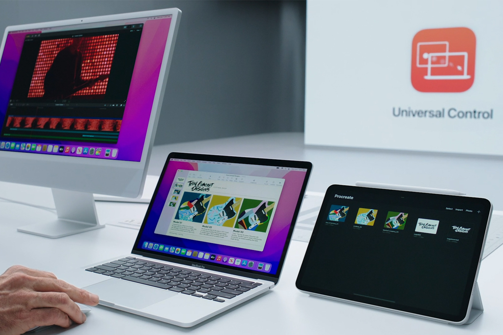 iMac, MacBook e iPad lado a lado mostrando a fun&ccedil;&atilde;o Continuity.