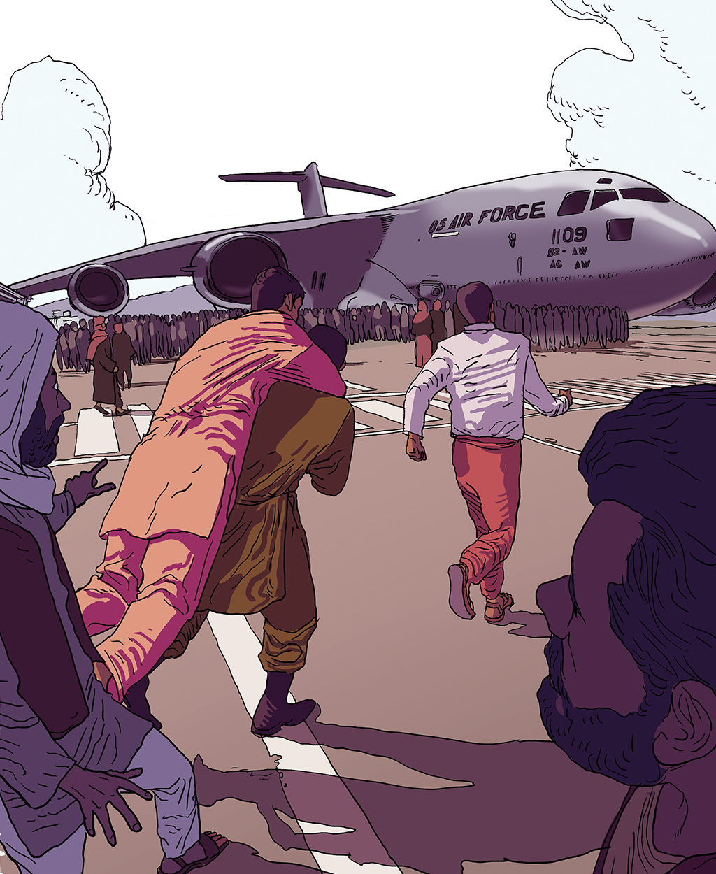 SI_431_afeganistao_aeroporto Ilustração mulhares de afegãos tentando fugir do país em avião militar americano.
