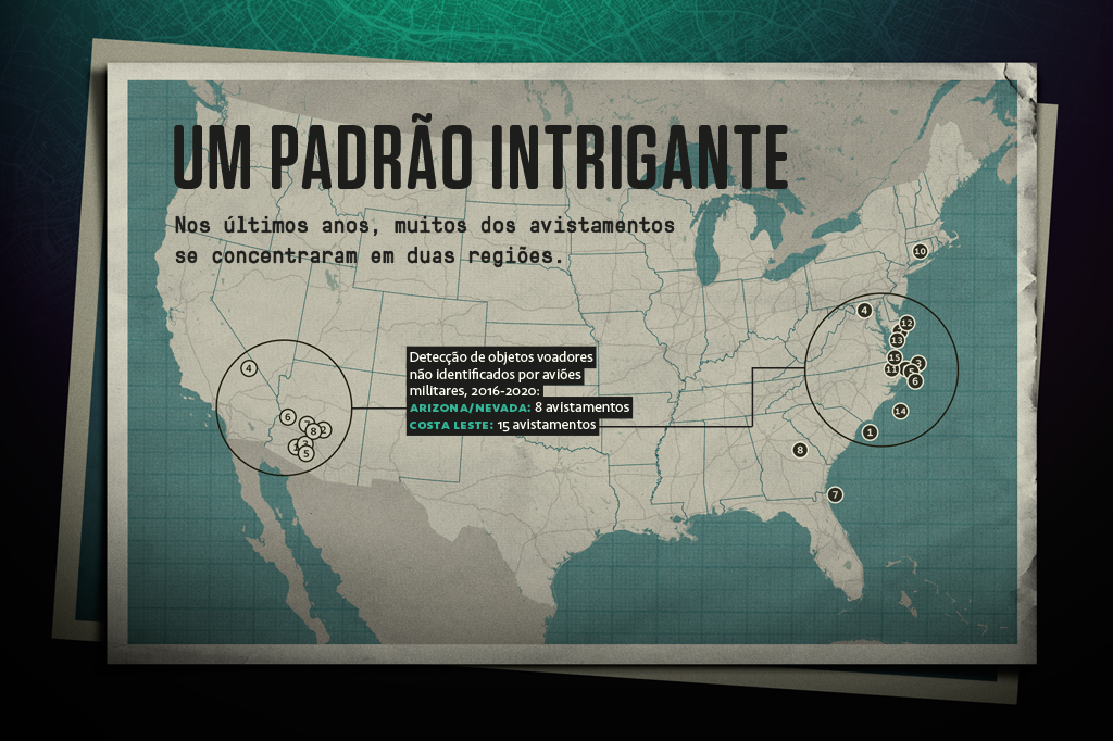 Mapa com a localização dos avistamentos entre 2016 e 2020 nos Estados Unidos.