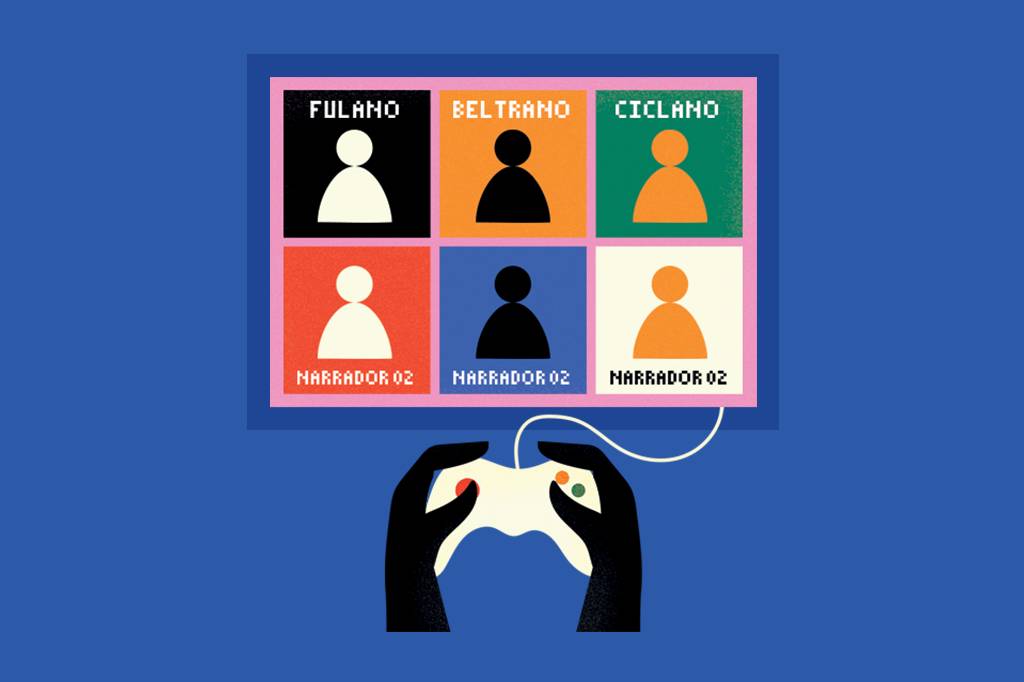 SI_433_ORCL_Manual_04 Ilustração de uma tela de video game, com a pessoa escolhendo entre personagens.