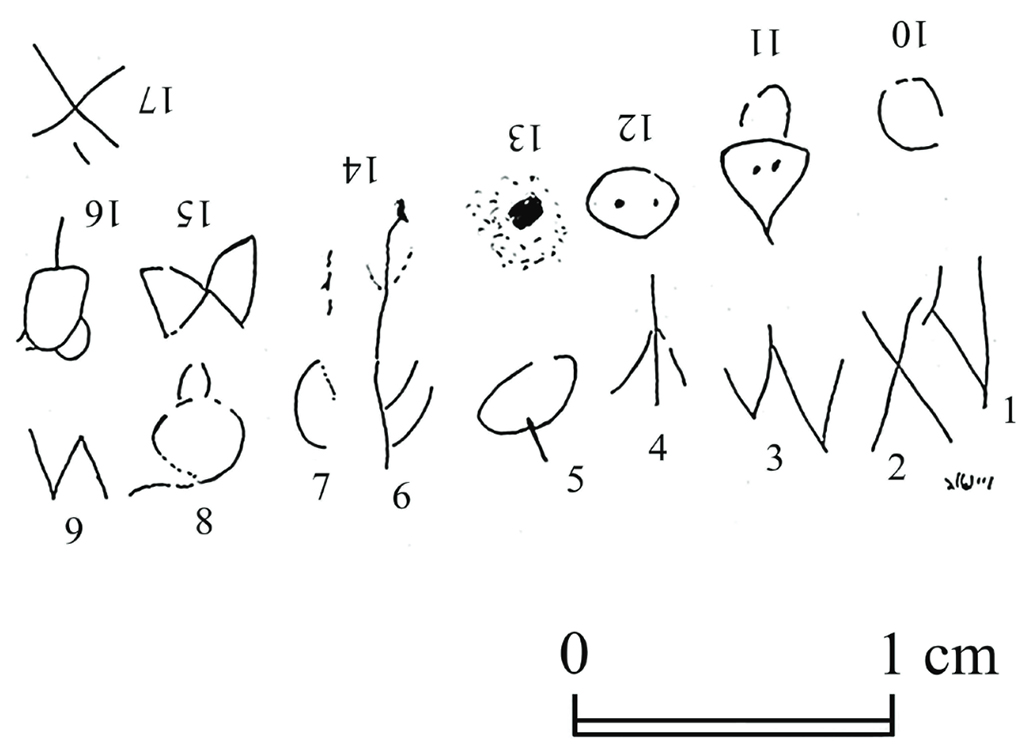 A frase legível mais antiga escrita com o primeiro alfabeto é sobre… piolhos Desenho das inscrições do pente de marfim.