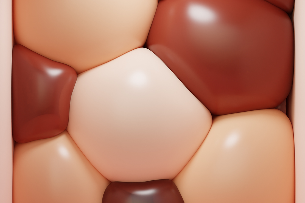 SI_451_Ozempic_site-06 Ilustração 3D de diversos balões espremidos, preenchendo um espaço pequeno.