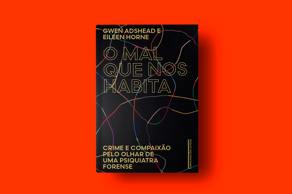 Foto do livro O Mal Que Nos Habita sob fundo vermelho liso.