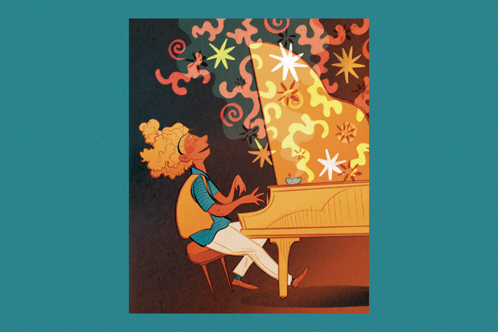 Ilustra&ccedil;&atilde;o de menina tocando piano.