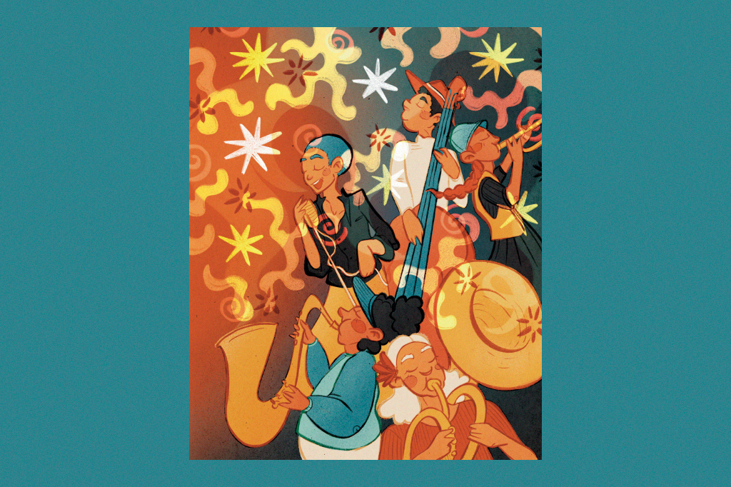 Ilustra&ccedil;&atilde;o de banda de jazz.