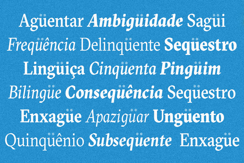 Diferentes palavras dispostas em linhas.