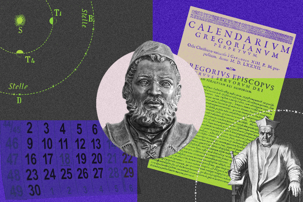Colagem sobre a invenção do calendário.