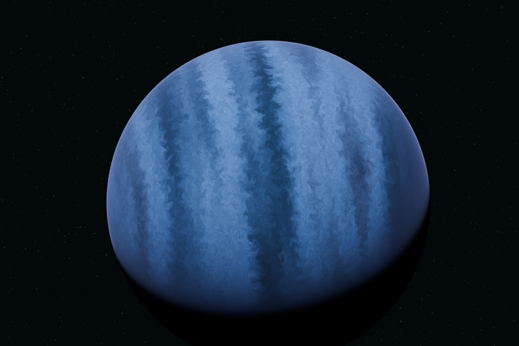Um exoplaneta de cor azul no espaço.