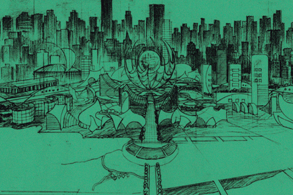 SI_467_Playlist_Abre_03 Esboço arquitetônico para reconstrução de Nova York. Filme Megalópolis - de Francis Ford Coppola.