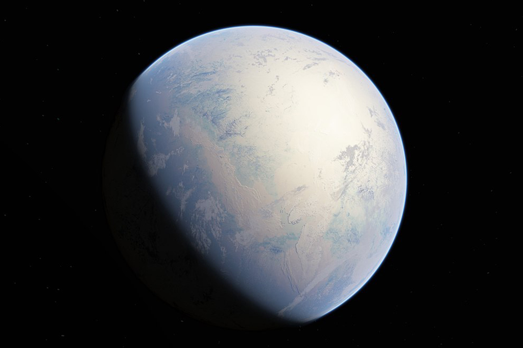 A Terra “branca” como vista durante um dos episódios de glaciação global, as chamadas “Terras Bola de Neve”.