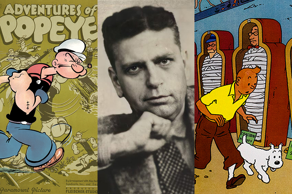 Montagem dos desenhos Popeye e Tintim com Oswald de Andrade.