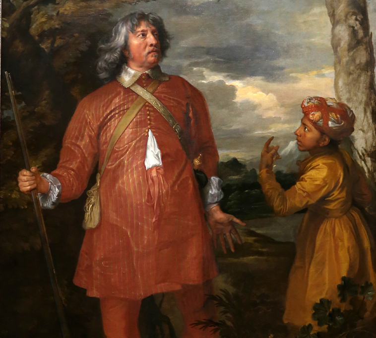Após sua visita à Índia e à corte persa, William Feilding, primeiro conde de Denbigh, encomendou a Anthony van Dyck este retrato de 1633 dele mesmo com seu servo indiano, ambos vestidos com o pijama kurta
