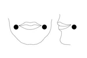 0502-piercing-na-bochecha–layout_site1 Desenho indicando onde os labrets podem ter sido colocados para criar o desgaste visto nos dentes da Era Glacial.