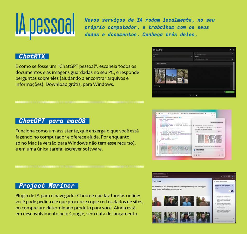 SI_472_AIPCs_2b Infográfico, em fundo verde, explicando os novos serviços de IA em computadores pessoais.