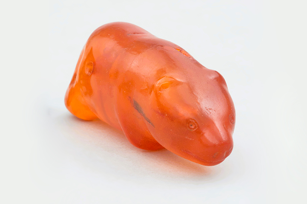 Fotografia do urso âmbar da Idade da Pedra foi encontrado perto de Słupsk, Polônia.