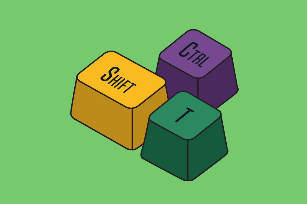 Ilustra&ccedil;&atilde;o, em fundo verde, de tr&ecirc;s teclas de computador.