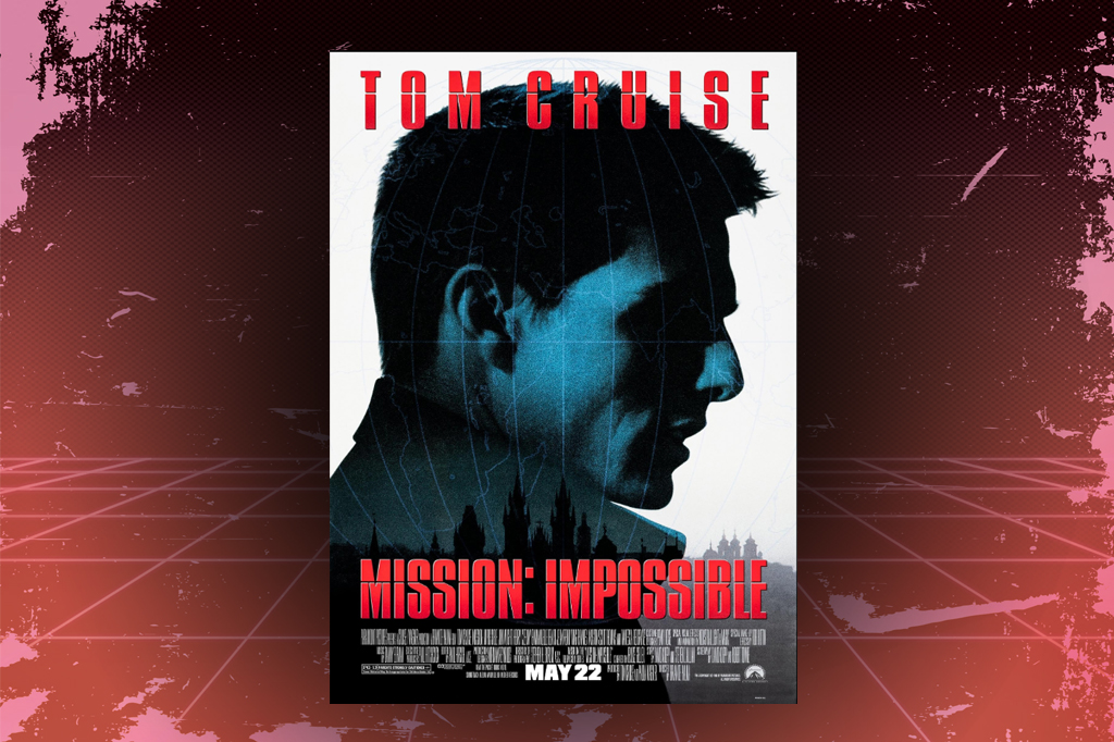 Imagem, em fundo vermelho texturizado, com cartaz do filme Miss&atilde;o: Imposs&iacute;vel.