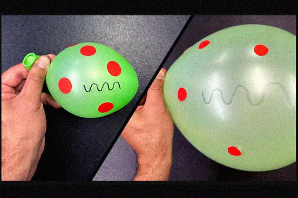 Fotografia de um bal&atilde;o que representa o espa&ccedil;o entre os pontos que est&aacute; crescendo.