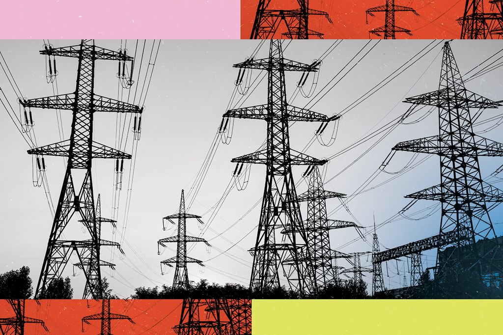 Imagem de uma rede de postes de alta tensão.