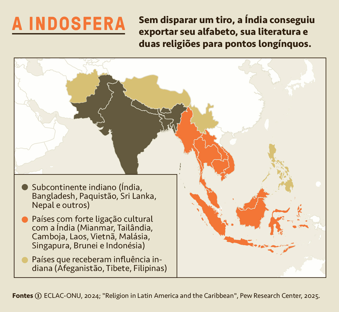Imagem do mapa da &Aacute;sia com destaque na &Iacute;ndia.