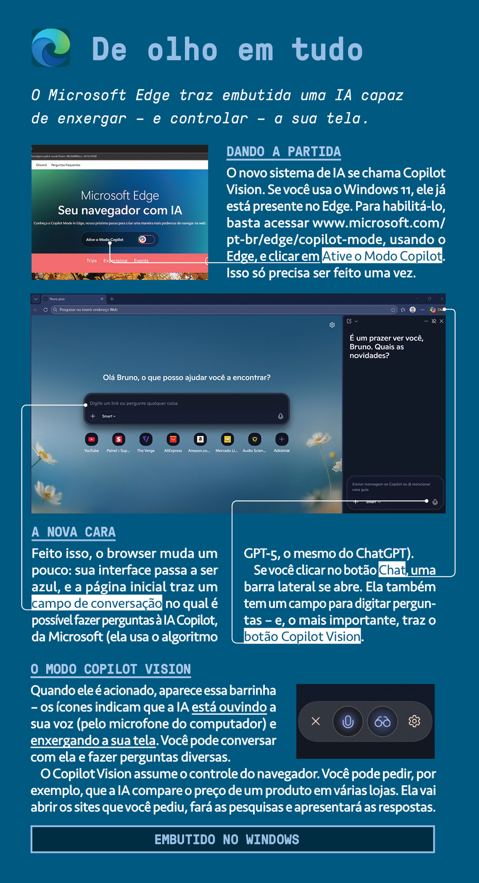Tabela, em fundo azul, avaliando a AI Microsoft Edge.