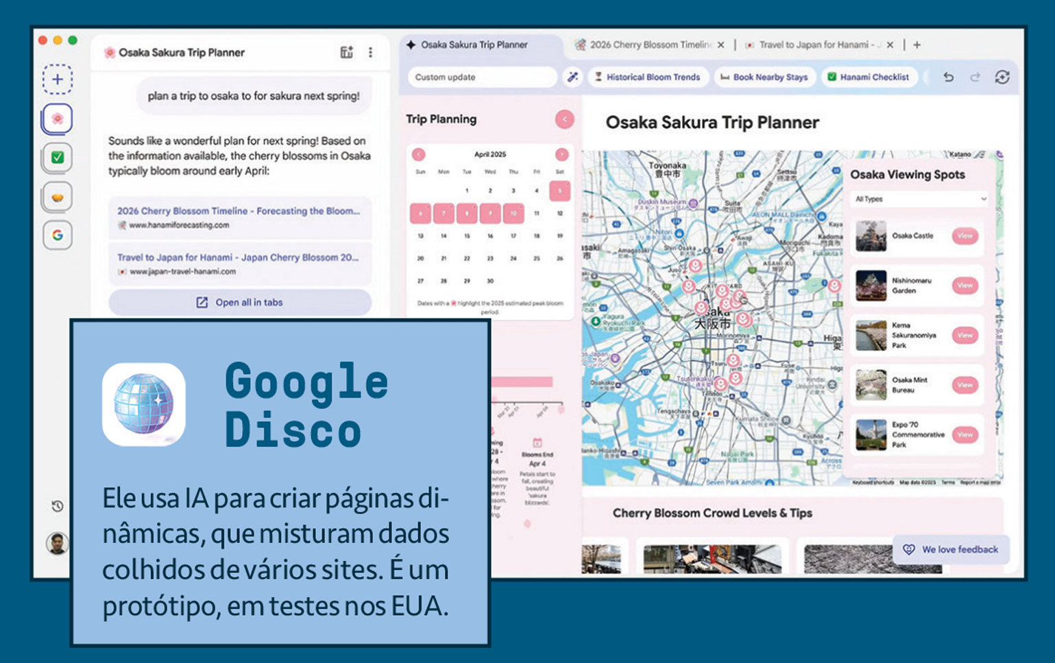 Tabela, em fundo azul, avaliando a AI Google Disco.