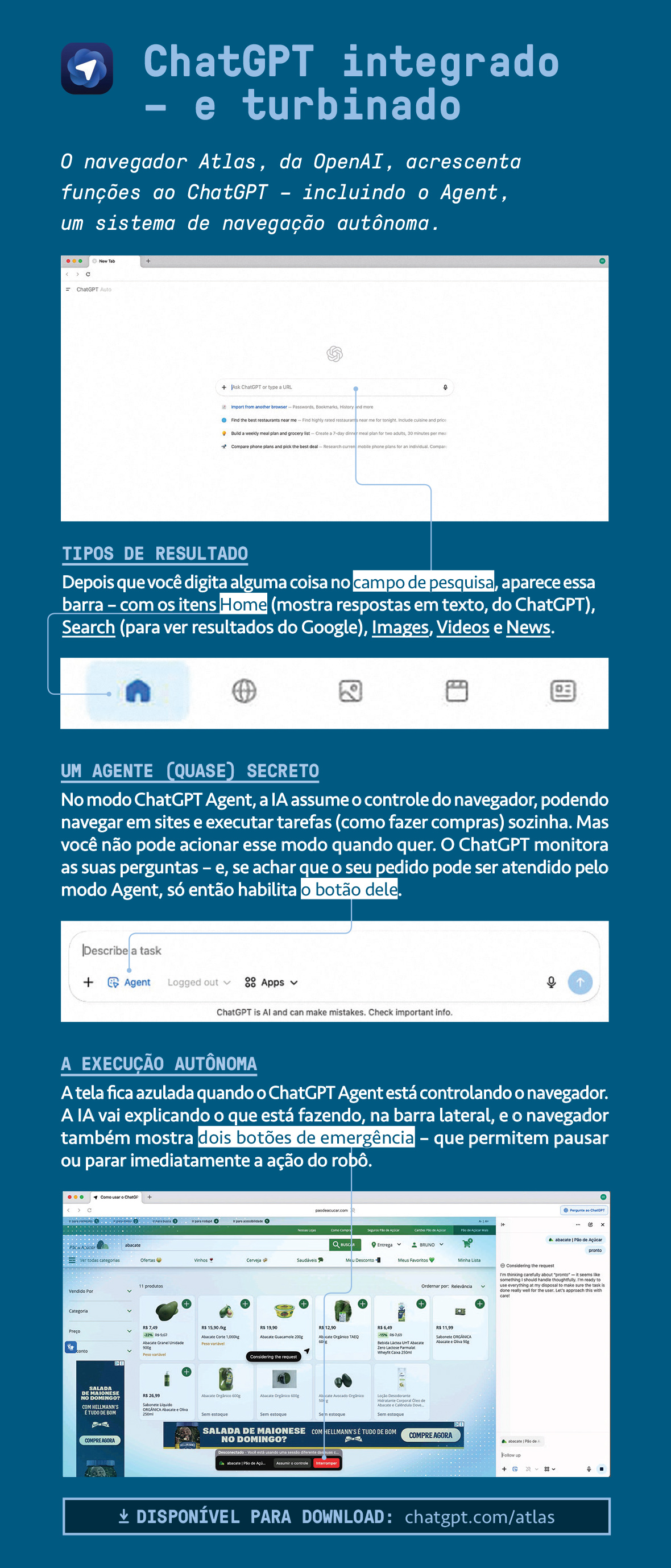Tabela, em fundo azul, avaliando a AI ChatGPT.