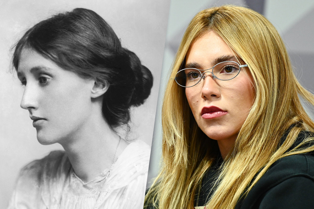 Imagem composta com as fotos do retrato, em preto e branco, da escritora Virginia Wolf e da apresentadora Virginia Fonseca.